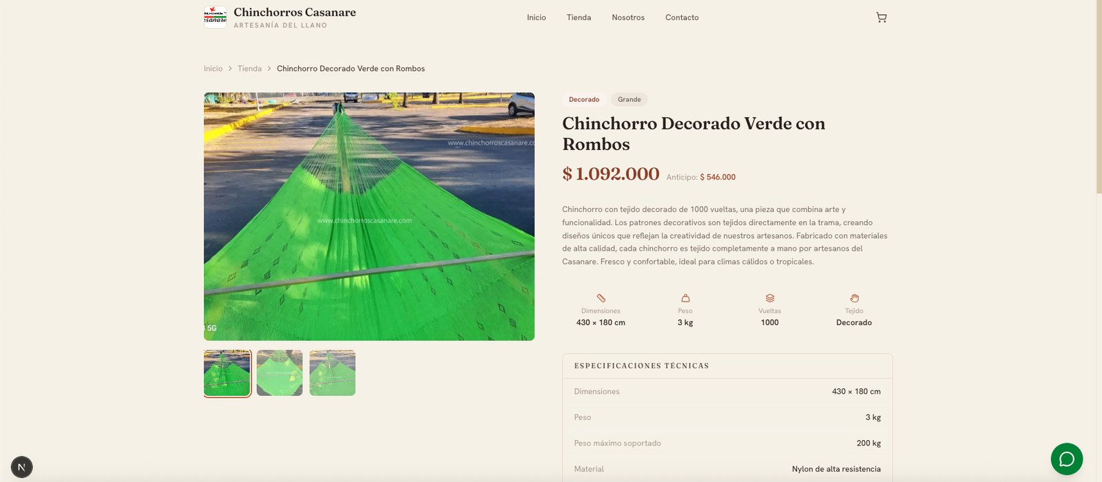 Detalle de producto - Chinchorros Casanare