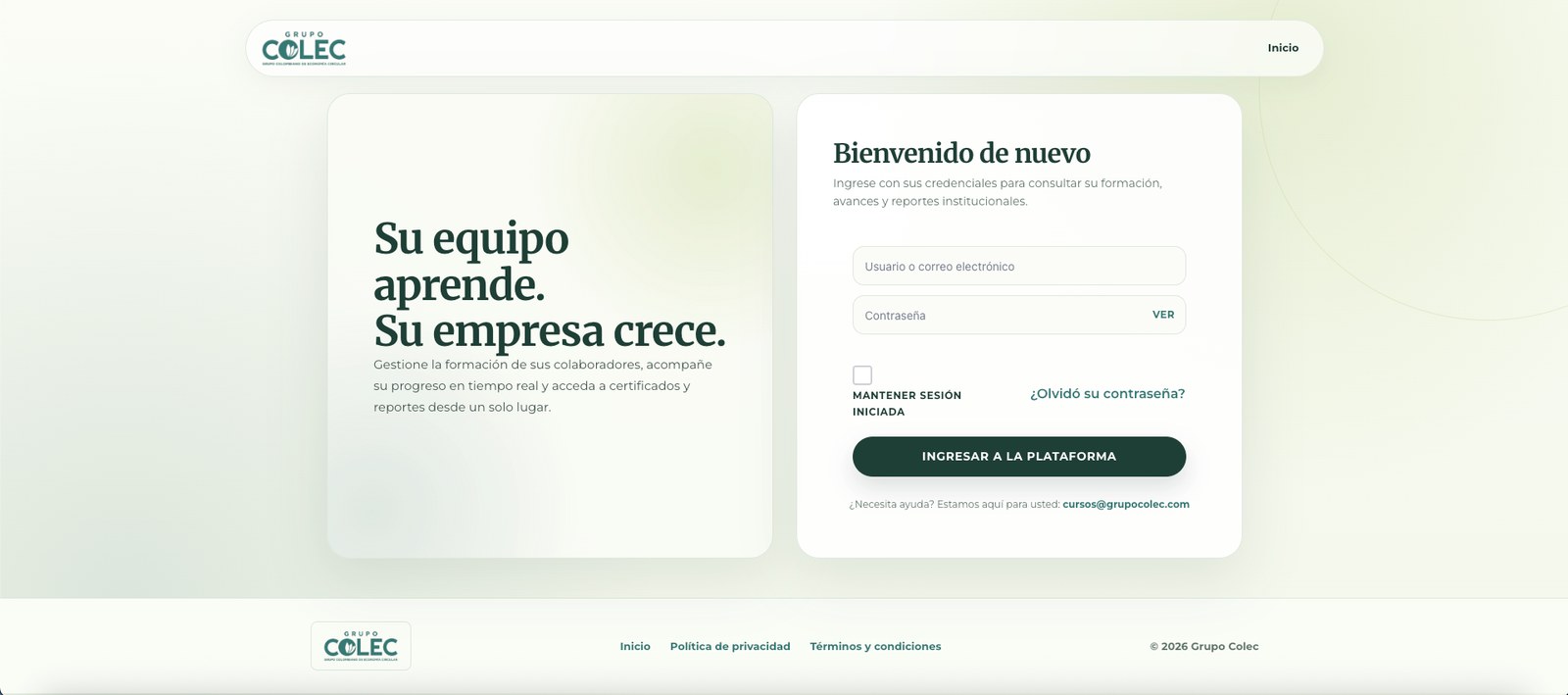 Login corporativo - Cursos Grupo Colec