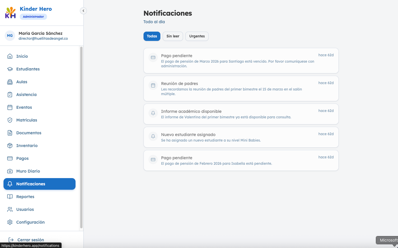 Notificaciones - Kinder Hero