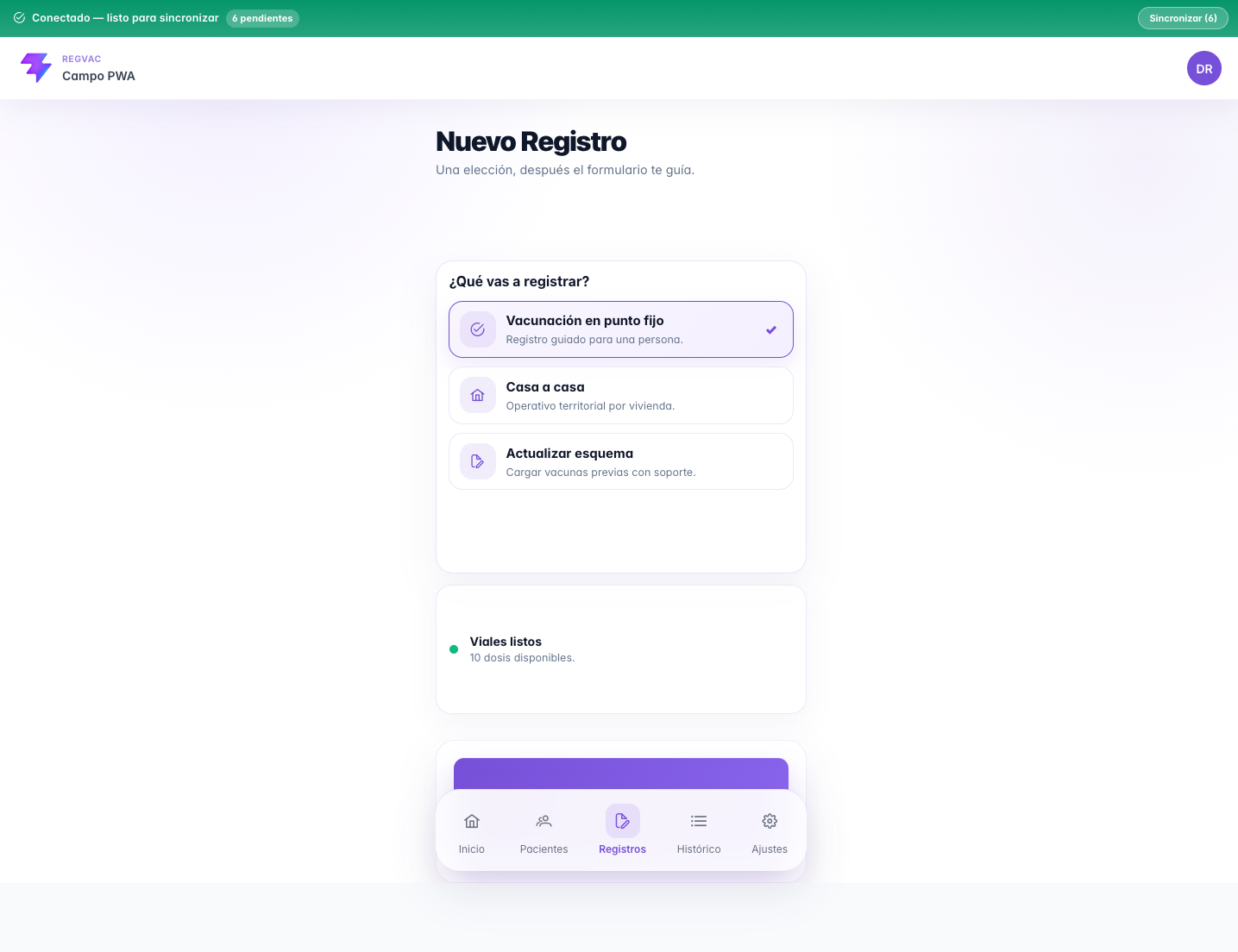 Admin · Nueva visita y dosis - REGVAC